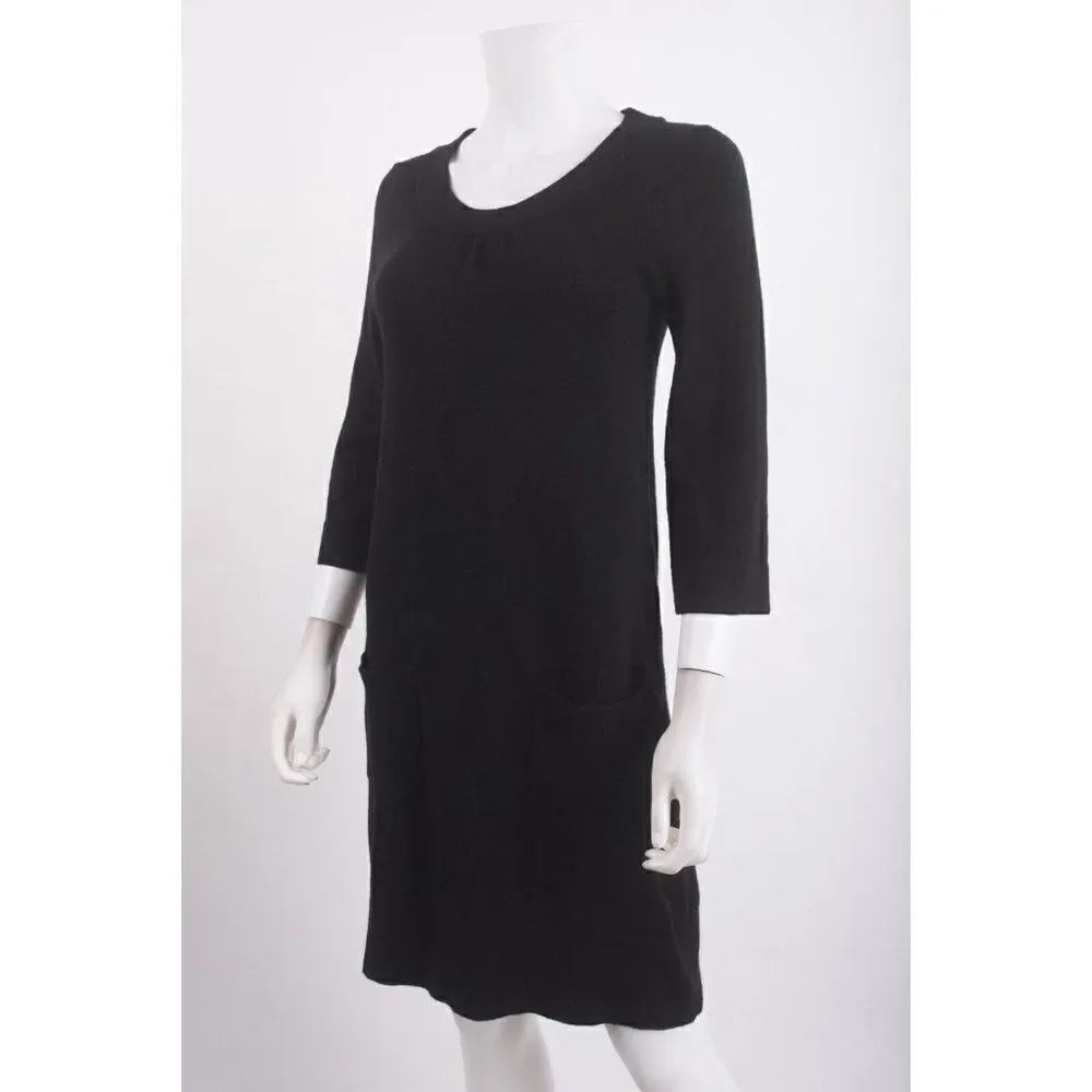 Boden Womens Knit Sweater Dress UK 10 US 6 Black 3/4 Sleeve scoop neck